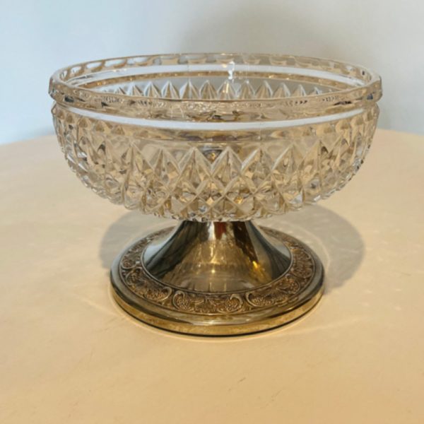 Vintage Glass Dish with Decorative Silver Base